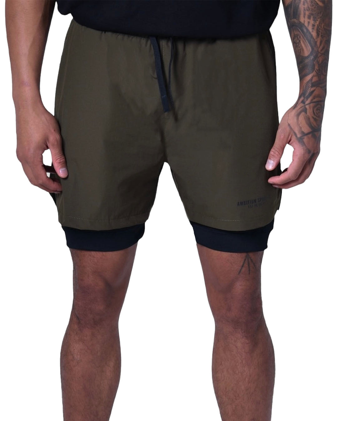 2-1 Impact Tech Shorts - Dark Taupe / Black / Black