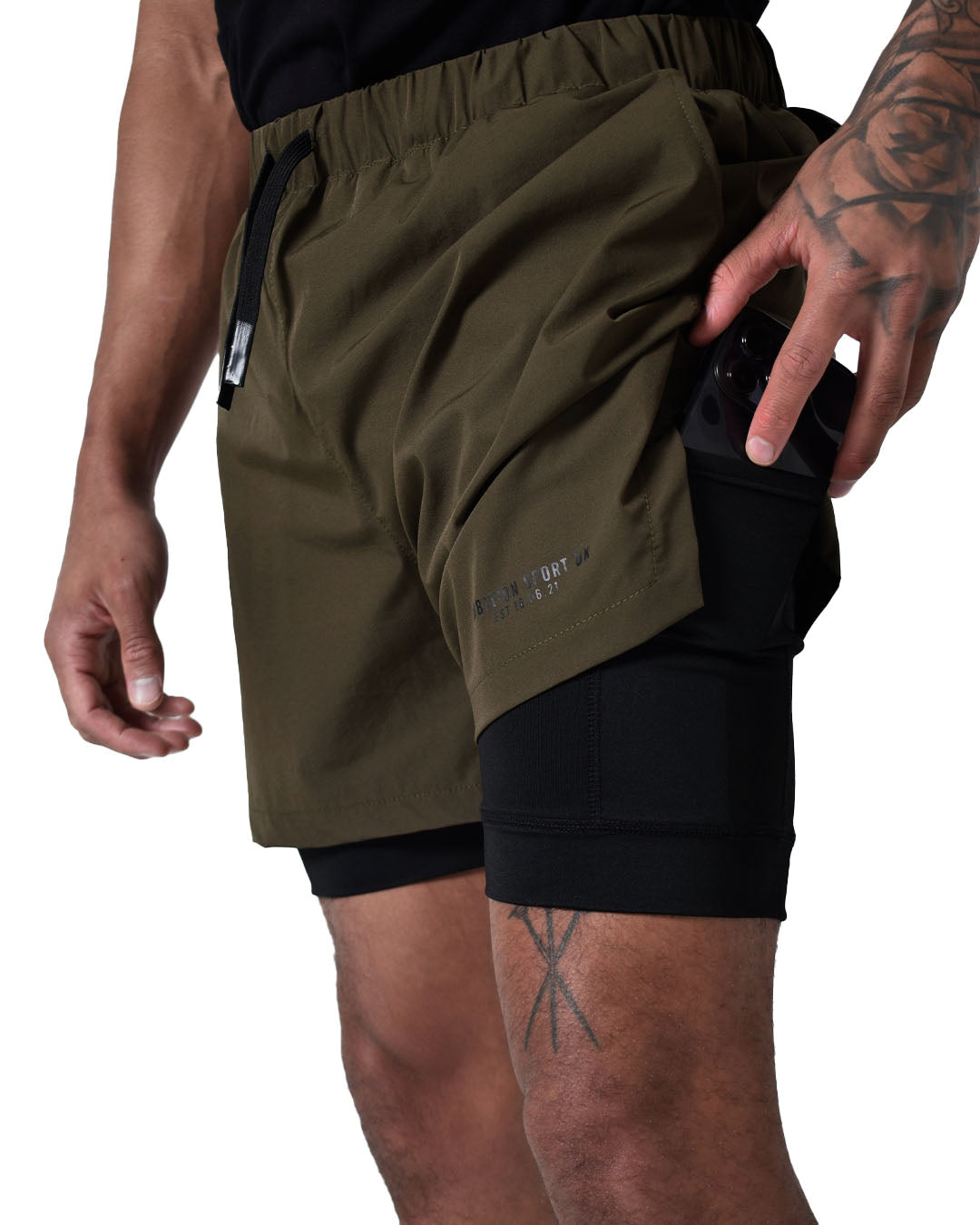 2-1 Impact Tech Shorts - Dark Taupe / Black / Black