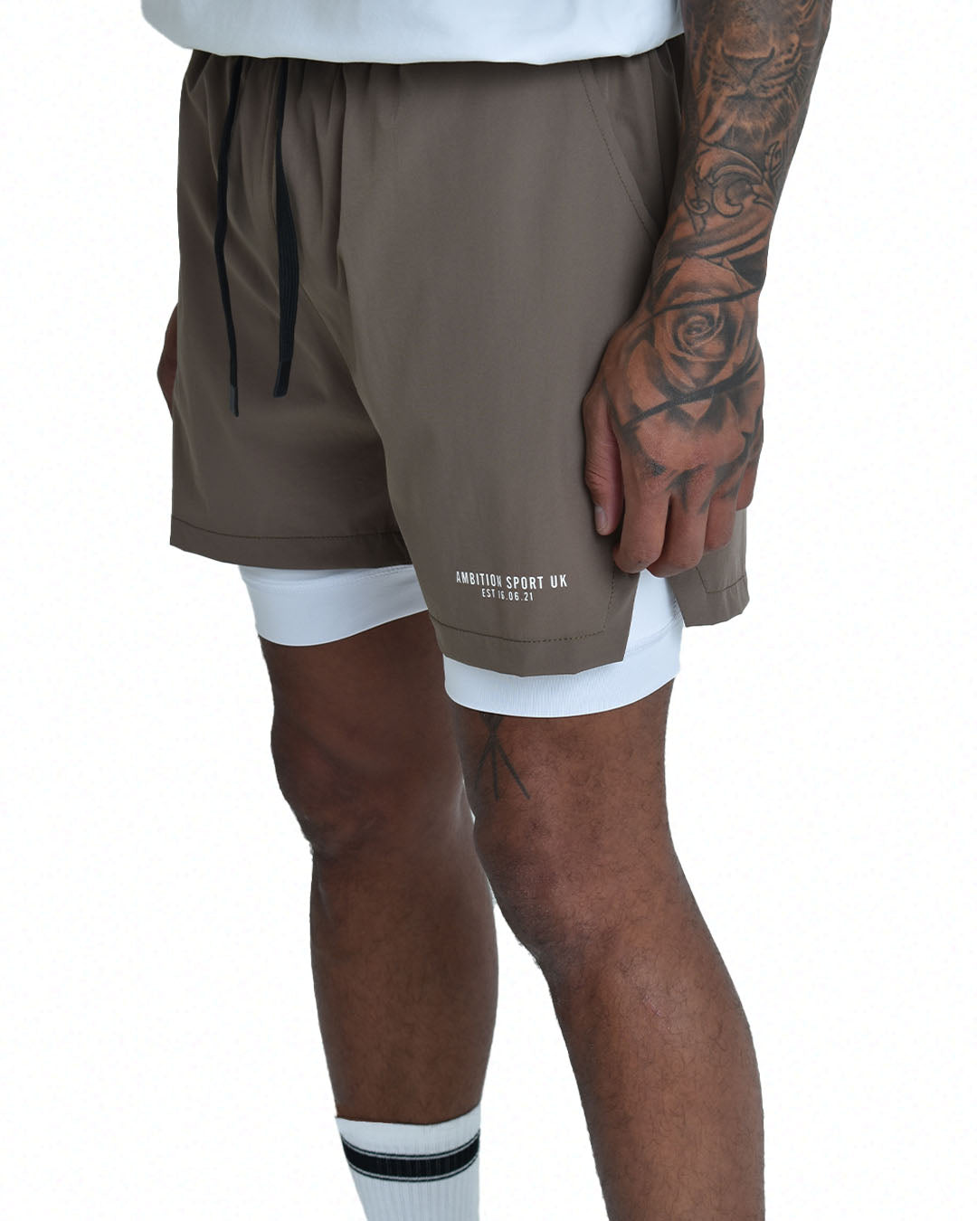 Impact Tech Shorts - Dark Khaki / White