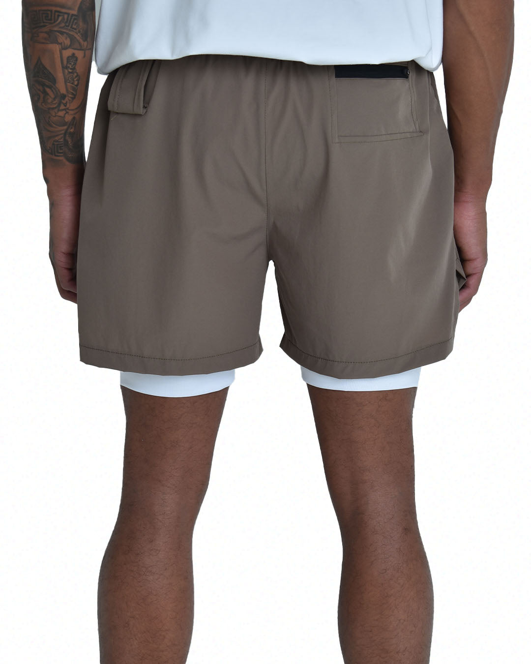 Impact Tech Shorts - Dark Khaki / White