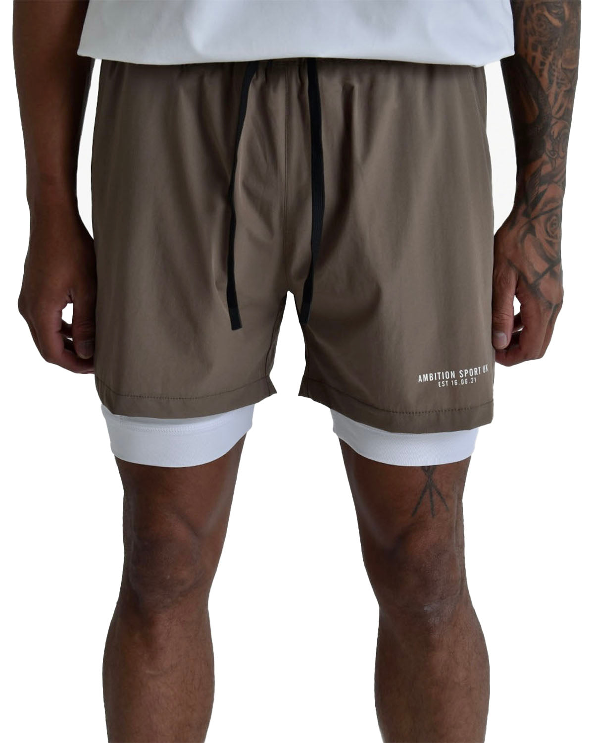 Impact Tech Shorts - Dark Khaki / White