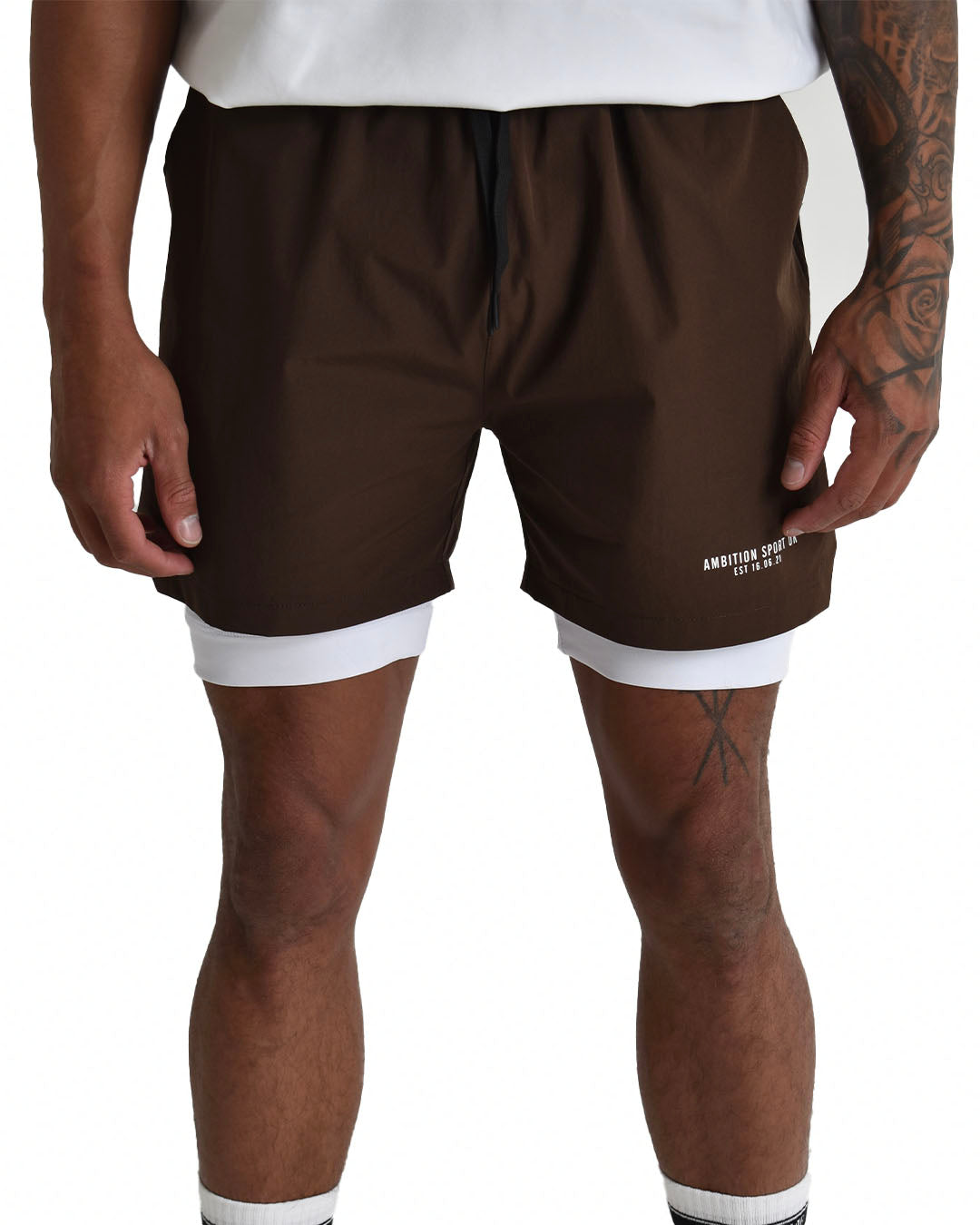 Impact Tech Shorts - Mocha / White / White